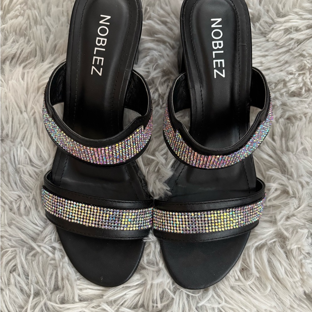 Black and Silver Sparkly Open-Toe Sandals